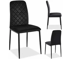 Aksominis valgomojo kėdė svetainei, dygsniuotas dizainas, juodos metalinės kojos, 90 cm aukščio, minkšta kėdė su atlošu, moderni valgomojo kėdė