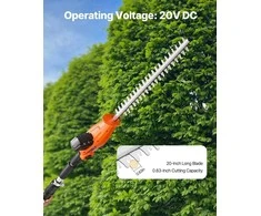 Akumuliatorinė elektrinė gyvatvorių žoliapjovė, 20V su 510mm ašmenimis, ištiesiama aukštoms šakoms, sodo įrankis, lengvas krūmų trimeris