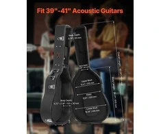 Akustikos gitaros dėklas 39-41 colių, neperšlampamas, juodas, kriaušės formos, gitaros dėklas kietas