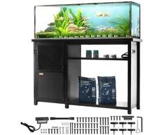 Akvariumo stovas 75 galonų talpai, plieno ir MDF konstrukcijos, roplių terariumo stovas su spintele, juodas žuvų akvariumo stovas, terariumo spintelė, akvariumo komoda
