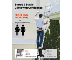 Aliuminės teleskopinės kopėčios namams ir laukui, sulankstomos išstumiamos kopėčios, vieno paspaudimo sutraukimas, 150kg apkrova, neslystančios kojelės, 3.74m aukštis