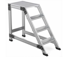 Aliumininės sandėlio kopėčios, 4 pakopų kopėčios, mobilios kopėčios sandėliui, 300 cm darbinis aukštis, 150 kg talpa