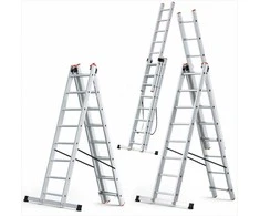 Aliuminio daugiafunkcinės kopėčios su laiptų funkcija, 3x8, 150 kg talpa, profesionaliam ir namų naudojimui, su priedų suderinamumu, ir laiptų adaptacija