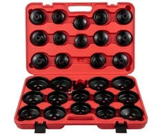 Alyvos filtro raktų rinkinys, 30 vnt., plieno, 3/8", žemo profilio, dangteliai, veržliarakčiai