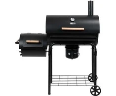 Anglies grilis su rūkykla, didelė kepimo zona, porceliano emaliuotos grotelės, nešiojamas lauko grilis, BBQ grilis terasai ir sodui