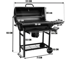 Anglies kepsninė statinė, 2 grotelės, sulankstomi stalviršiai, juoda BBQ grilius, lauko kepsninė, grilinė