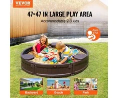 Apvali smėlio dėžė su dangčiu, HDPE smėlio duobė lauko kiemui, 3-12 metų smėlio dėže