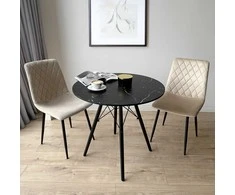 Apvalus modernus stalas Paris Juodas 80 cm, marmuro efekto, juodas, virtuvės, svetainės stalas, valgomojo, kavos staliukas