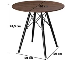 Apvalus palėpės stiliaus stalas, 80 cm skersmens, uosio apdaila, juodos kojos, virtuvės valgomojo stalas, modernus dizainas