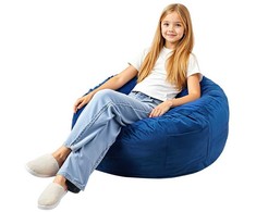 Apvalus sėdmaišis su nuimamu užvalkalu, olandiška mėlyna velvet, užpildytas viskoelastine medžiaga, 89 cm skersmens, patogus sėdėjimas