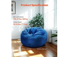 Apvalus sėdmaišis su nuimamu užvalkalu, olandiška mėlyna velvet, užpildytas viskoelastine medžiaga, 89 cm skersmens, patogus sėdėjimas