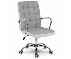 Audininė biuro kėdė, pilka ir balta, reguliuojamo aukščio, pasvirimo funkcija, ergonomiškas atlošas, patogi biuro kėdė