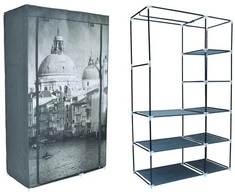 Audinio spinta su „Venice“ raštu, 8 lentynos, 100x50x170 cm, drabužių laikymo spintelė, rūbų spinta, medžiaginė spinta