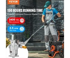 Aukšto slėgio plovimo siurblys, horizontali ašis 19 mm, 234 bar maksimalus slėgis, 9.5 LPM srautas, pakaitinis siurblio komplektas, valymo darbams, platus suderinamumas, sodo technikos dalys