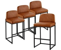Aukštos baro taburetės, 4 vnt. komplektas, 68 cm PU odos virtuvės salos kėdės, modernios su atlošu, metalinėmis kojomis, rudos be porankių baro kėdės valgomajam
