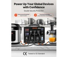 Automatinis įtampos keitiklis 6000VA, didinimo ir mažinimo transformatorius, 3 JAV ir 3 ES lizdai, LCD ekranas, apsauga nuo perkrovos, automatinis įtampos atpažinimas, srovės adapteris