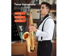 B plokštumos tenoro saksofonas pradedantiesiems, auksinis, su dėklu, 23 klavišai, sodrus tonas, tenorinis saksofonas, Bb saksofonas