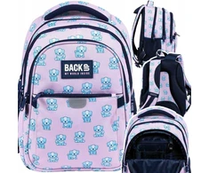 Back up Mokyklinė kuprinė su šuniukais, 39 cm, mėlyna/rožinė