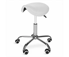 4Fizjo Balta masažinė balno kėdė, reguliuojamo aukščio medicininė kėdė, ergonominė terapijos kėdė, patogi procedūrų kėdė