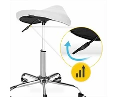 4Fizjo Balta masažinė balno kėdė, reguliuojamo aukščio medicininė kėdė, ergonominė terapijos kėdė, patogi procedūrų kėdė