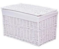 Baltas pintas lagaminas 76x46x46 cm, 150L, dekoratyvinė skrynia, rankų darbo dėžė su lininiu pamušalu, pinti baldai, daiktadėžė, lagaminas su dangčiu