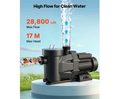Baseino siurblys antžeminiams ir įkasamiems baseinams, masažinėms vonioms, SPA, 1300W vieno greičio su 24 valandų laikmačiu ir filtro krepšiu, vandens cirkuliacijos siurblys