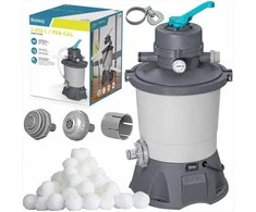 Baseino smėlio siurblys, sodo baseinams, didelis srautas, su filtravimo kamuoliukais, 3596 l/h