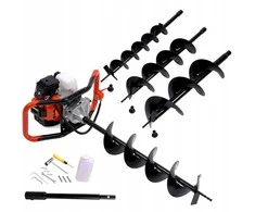 Benzininis žemės grąžtas, sodininkystei ir statybai, su 3 grąžtais, 50 cm prailginimu, 6.3HP dvitakčiu varikliu