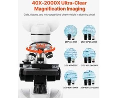 Binokulinis mikroskopas 40-2000x, LED apšvietimas, mokslui, mokymuisi, biologijai, namų laboratorijai