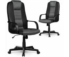 Biuro kėdė, oda ir mikro tinklelis, ergonomiškas dizainas, juoda ir pilka, reguliuojamo aukščio biuro kėdė, patogi kompiuterio kėdė