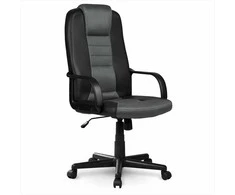Biuro kėdė, oda ir mikro tinklelis, ergonomiškas dizainas, juoda ir pilka, reguliuojamo aukščio biuro kėdė, patogi kompiuterio kėdė