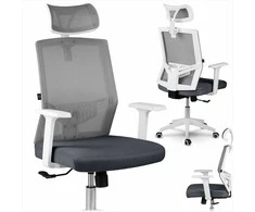 Biuro kėdė su mikro-tinklu, pilka ergonomiška kėdė su reguliuojama galvos atrama, supimo ir aukščio reguliavimu, patogi kompiuterio kėdė namams ir biurui