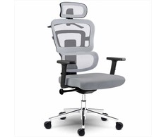 Biuro kėdė su tinklelio atlošu, ergonomiško dizaino, reguliuojamo aukščio, pilka darbo kėdė, supimo funkcija, patogi kompiuterio kėdė
