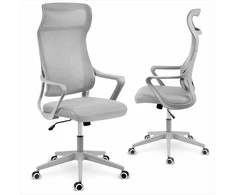 Biuro kėdė su tinklelio atlošu, reguliuojamu aukščiu, ergonomišku dizainu, supimo funkcija, pilka darbo kėdė