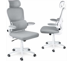 Biuro kėdė su tinklelio atlošu, reguliuojamu aukščiu, supimo funkcija, ergonomišku dizainu, patogiu sėdėjimu, pilka biuro kėdė