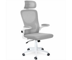 Biuro kėdė su tinklelio atlošu, reguliuojamu aukščiu, ergonomišku dizainu, pakreipimo mechanizmu, pilka darbo kėdė