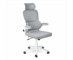 Biuro kėdė su tinklelio atlošu, reguliuojamu aukščiu, supimo funkcija, ergonomišku dizainu, patogiu sėdėjimu, pilka biuro kėdė