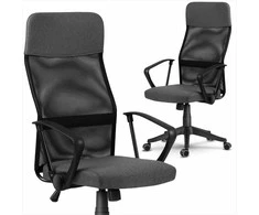 Biuro kėdė su tinkleliu, ergonomiško dizaino, reguliuojamo aukščio, tamsiai pilka vadovo kėdė, patogi kompiuterio kėdė