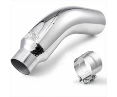 Chromuotas alkūninis išmetimo antgalis su sąvarža, 101.6mm įleidimo 152.4mm išleidimo 584mm ilgio, atsparus karščiui, sunkvežimiams ir automobiliams, duslintuvo apdaila