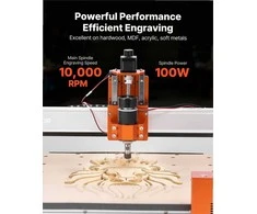 CNC frezavimo staklės medienai ir plastikui, 100W, 3 ašių graviravimo įranga, 400x400x95 mm darbinis plotas, aliuminio lydinio konstrukcija su linijiniais bėgiais