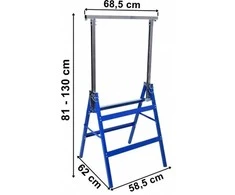 Darbastalio stovai, 130 cm, 2 vnt., reguliuojamo aukščio, sulankstomi, kojelės, laikikliai, atramos