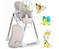 Daugiafunkcinė aukšta kėdutė, reguliuojama kūdikio kėdutė, pilka atlošiama kėdutė su žaislų lanku, kūdikiams ir mažiems vaikams