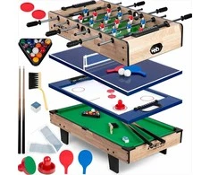 Daugiafunkcinis žaidimų stalas, 4-in-1, medinis, stalo futbolas, stalo tenisas, šaškės, biliardas, namų pramogoms