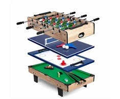 Daugiafunkcinis žaidimų stalas, 4-in-1, medinis, stalo futbolas, stalo tenisas, šaškės, biliardas, namų pramogoms