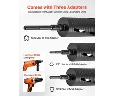 Deimantinė gręžimo karūna gelžbetoniui, raudonoms plytoms ir mūrui, sausas deimantinis gręžimas su 3 adapteriais, 102 mm skersmuo, sauso gręžimo karūna, betono grąžtas