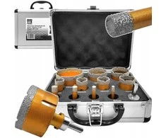 Deimantinių grąžtų rinkinys porceliano plytelėms, M14, 6-68 mm, 11 vnt., su HEX adapteriu, sausam gręžimui, plytelių grąžtai