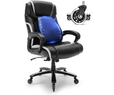 Didelė biuro kėdė ilgam darbui, reguliuojama, ergonomiška. Aukštaūgiams, plačios sėdynės, vadovo kėdė.