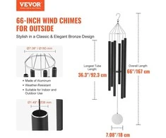 Dideli vėjo varpeliai laukui, gilaus tono aliuminio vėjo varpeliai, 1677 mm atminimo vėjo varpeliai, lauko sodo dekoras, raminantys vėjo varpeliai