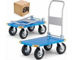 Didelio našumo platforminis vežimėlis, 450 kg keliamoji galia, pneumatinės padangos, sandėlio vežimėlis, pramoninis rankinis vežimėlis, transportavimo vežimėlis