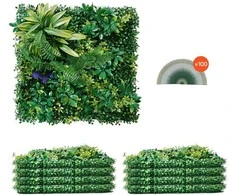 Dirbtinės žolės sienų plokštės 8 vnt, 500x500 mm, 3D žaluma dekorui, žalių augalų sienelės